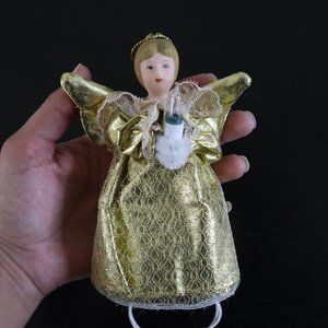 Vintage Porcelain Gold Angel Holding Light Christmas tree topper or ornament 🎄